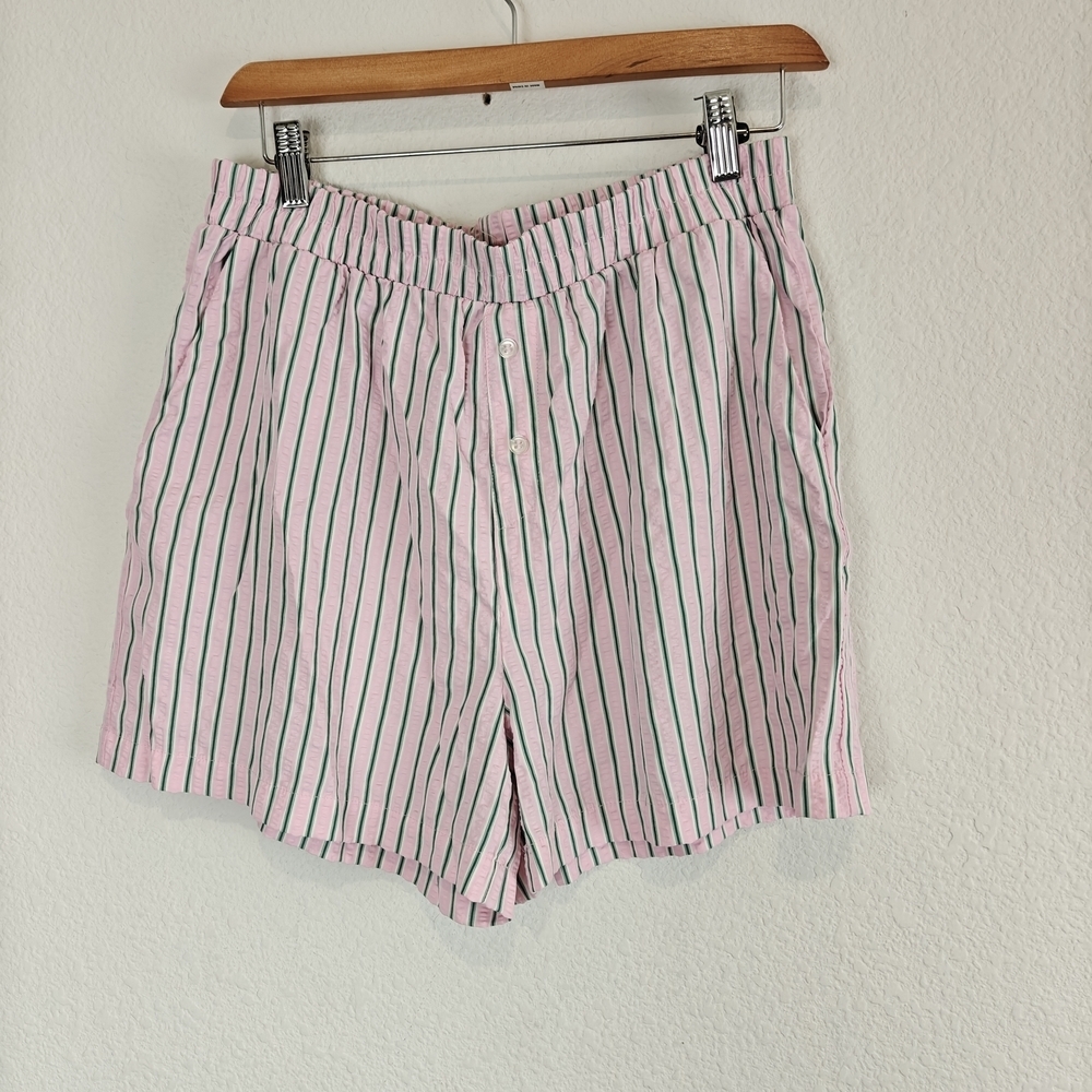 Nwot Coastal Cool Pink Green Striped PJ Shorts Boxer Style Comfy Chic Lounge LG